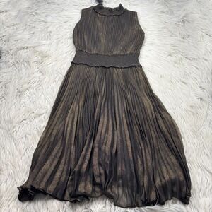 Nanette Lepore Women's 8 Black Gold Accordion Pleat Mock Neck Midi Dress